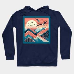 Geometric sunset landscape, square framed Hoodie